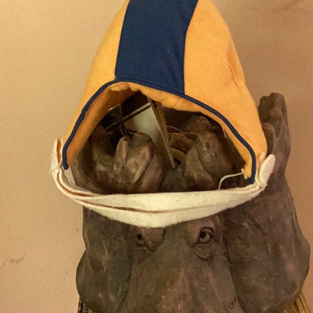 DOLL FOOTBALL  HELMET 🏈 COBALT & GOLD SOFT FABRIC  VINTAGE  EVC